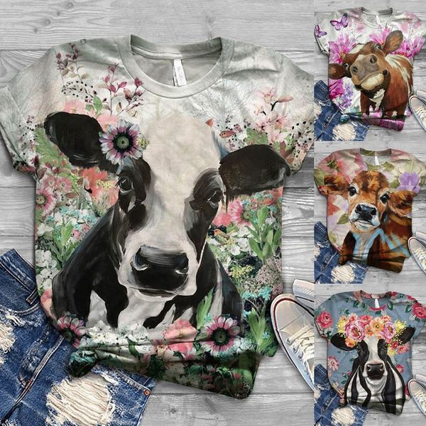 

plus size women o-neck short sleeve 3d cow print casual tee t-shirt blouse