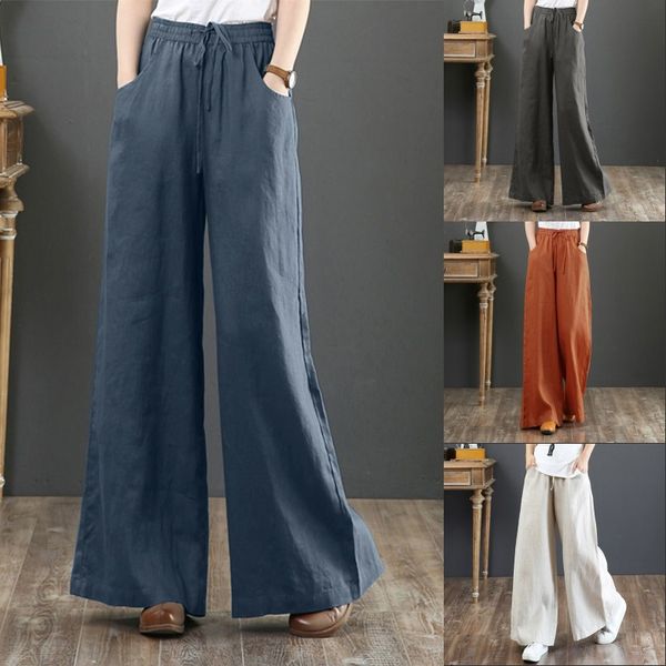 

women's wide leg pants zanzea 2020 autumn trousers kaftan high waist long pantalon palazzo female casual solid turnip plus size, Black;white