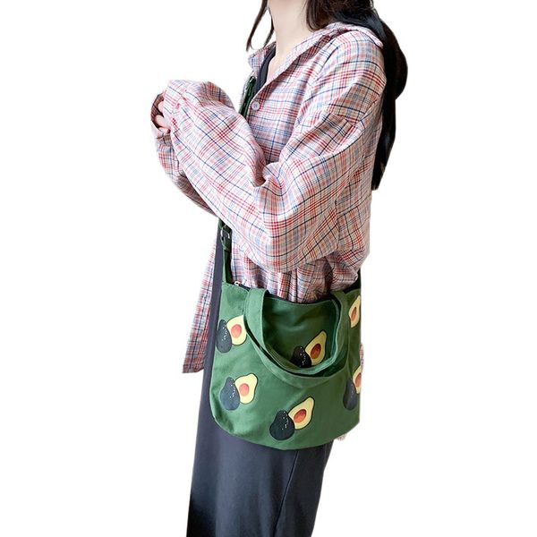 

hylhexyr women's handbags avocado fruit printing shoulder bag zipper canvas ladies messenger crossbody bags casual cloth tote#25