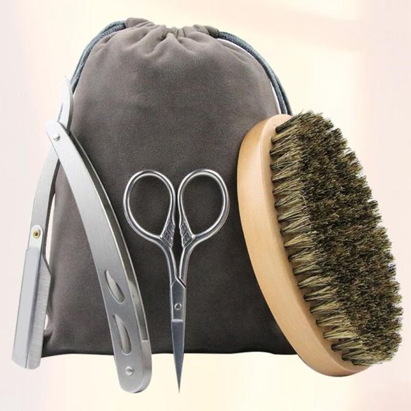 

1 set of stainless steel beard comb set for men beard brush styling care clean template comb trimmer tool(wood color