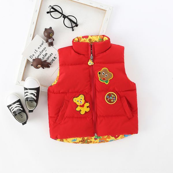 

2019 autumn and winter out-of-print bear boys and girls cartoon baby cotton padded warm small warm vest double-sided vest, Camo