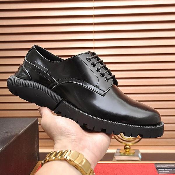 

derby mens shoes luxury design comfortable business vintage leather dress for male wedding formal flats round toe lacing office work shoes, Black