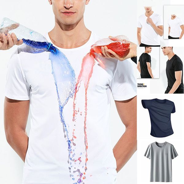 

waterproof men t-shirt hydrophobic stainproof quick dry breathable short sleeve top, White;black
