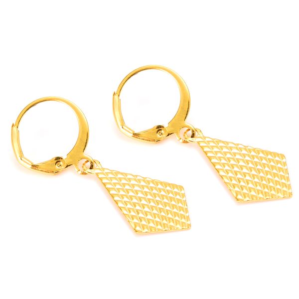 

10k pure yellow gold gf earring real italy women's flash resplendent fashion new arrival african ethnic style rhombus elegant, Golden;silver