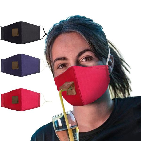 

women protect dustproof cotton face mask drinking mask with hole for straw