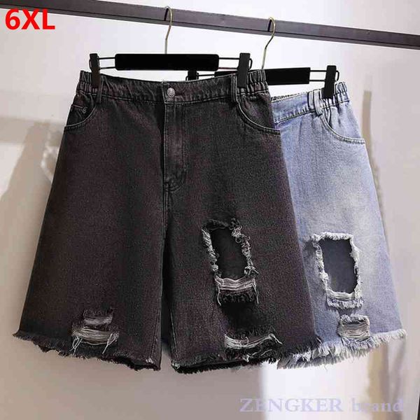 

extra large size women's summer ripped burrs jeans cover belly slimming personality womens shorts, White;black