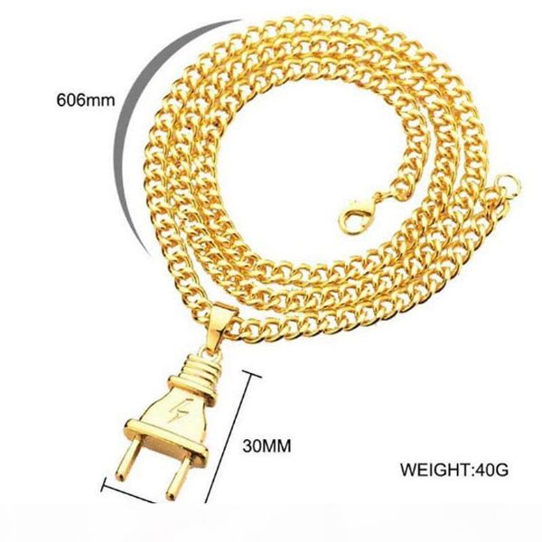

r 18k silver gold plated pendant fashion plug pendant necklace zinc alloy rope chain for men women hiphop jewelry