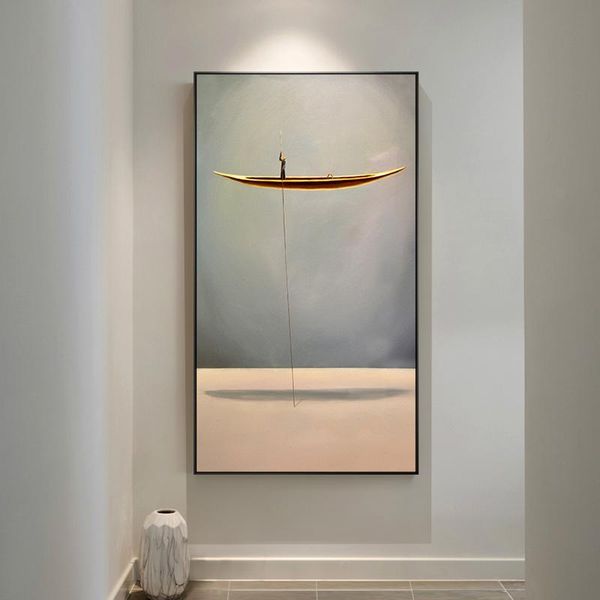 

new minimalist style abstract boat natural landscape wall art pictures painting wall art for living room home decor (no frame