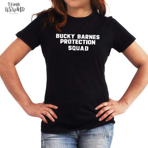 

bucky barnes protection squad print summer women t shirt o neck casual letters drop shipping good quality, White