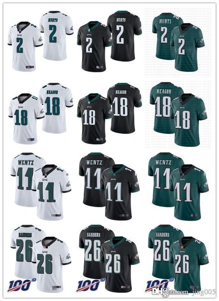 

mens женщин молодежи филадельфия орлы 11 карсон венц 26 миль sanders 24 howard 2 jalen hurts 18 jalen reagor трикотажные изделия футбола, Black;red