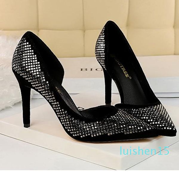 

office lady rivets studded slip on pointed toe pumps luxury women designer shoes work shoes yellow green red black grey size 35 to 40 l15