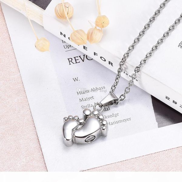 

ijd9424 double baby foot stainless steel cremation pendant necklace memory ashes keepsake urn necklace jewelry, Silver