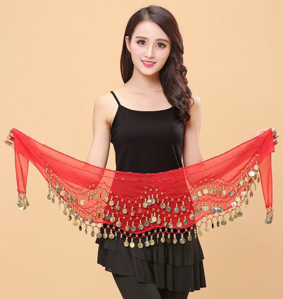 

wholesale belly dance hip scarf women belly dancing belt chiffon 66pcs gold coins scarf purpl blue,red, Black;red