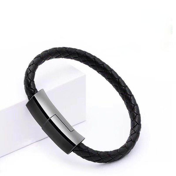 Bracciale Cavi USB Tipo C/Cavo micro USB Adattatore per caricabatterie per sincronizzazione dati intrecciato in pelle per telefoni Android Samsuang S20/S10/S9/S8/Note 10