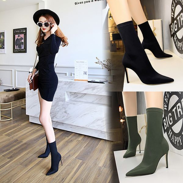 Mulheres Sexy Sock Botas De Tricô Stretch Heels para Mulher Sapatos De Moda Primavera Outono Ankle Boot Feminino High High Heel Botas