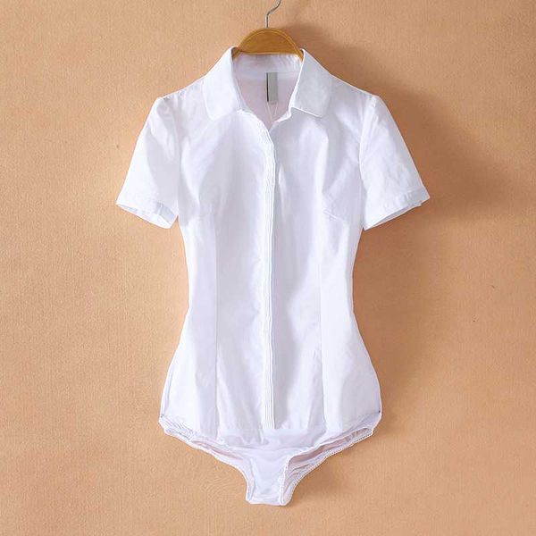 

2020 summer women workwear short sleeve turn-down collar pleated formal shirt bodysuit blouse gray striped body shirts plus size, White