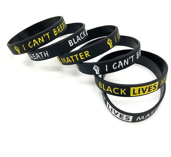 

2020new i can't breathe black lives matter wristband silicone bracelet protest bracelets women men rubber bracelets wristband bangles, Golden;silver