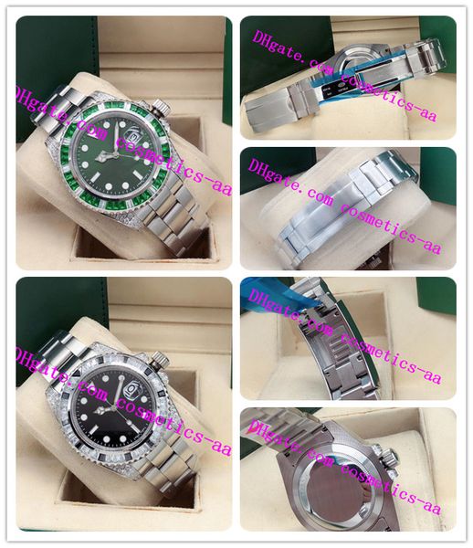 

new arrival 18k white gold full green diamond 40mm stainless steel bracelet 116759 automatic fashion men's watches wristwatch elling, Slivery;brown