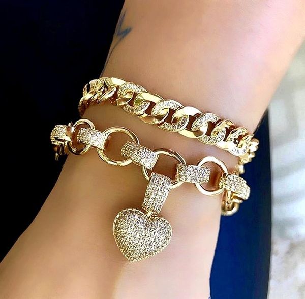 

роскошные формы сердца браслет полный высокого качества cubic подвески цирконий золото цвет цепи браслеты браслеты для женщин мода ювелирные, Golden;silver