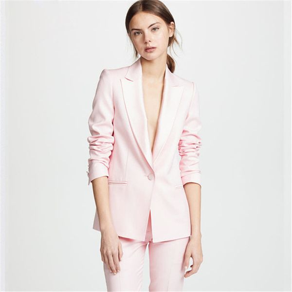 

light pink one button women's casual business outfit suits female 2 pieces tailor made office lady suits costume femme, White