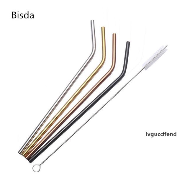 

eco-friendly 6pcs long metal drinking straws 2 brushes reusable stainless steel straw colorful metal drink yerba juice bar accessorie party
