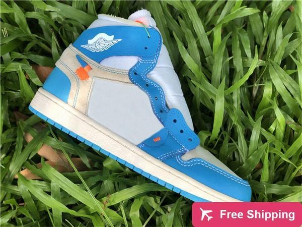 

off authentic 1 high unc basketball shoes men women white powder university blue dark cone black red chicago with box sneakers