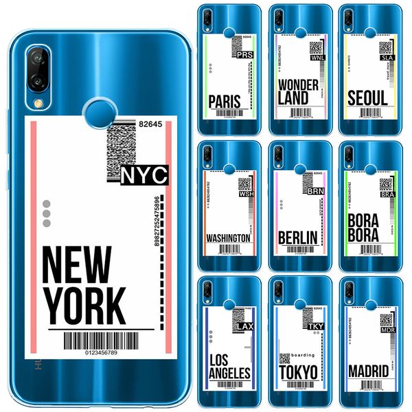 

cute new york plane ticket soft tpu case cover for huawei p20 p30 lite p40 lite e pro p10 lite y9 2019 silicone cases