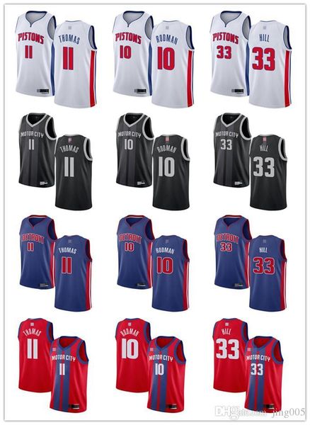 

mens womens youth detroit pistons 11 isiah thomas 10 dennis rodman 33 grant hill blue white red custom basketball jersey, Black;red