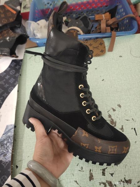 

fashion printed stripes thick sole short boots womens thick sole martin boots genuine leather lace up short boots size 35-42 016, Black