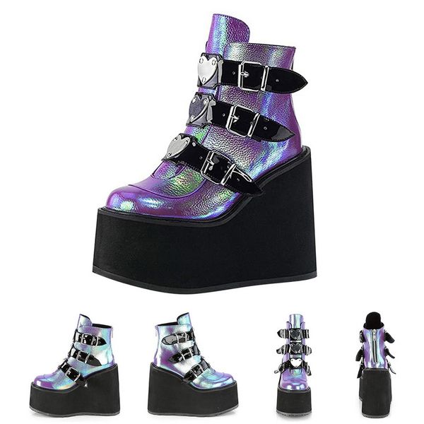 

new ins ladies high platform boots fashion high heels ankle boots women 2020 party wedges shoes woman dropship, Black