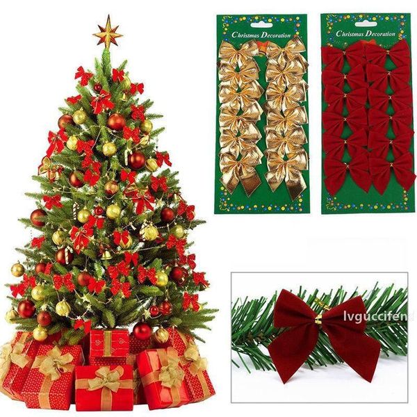 

12pcs /set christmas bowknots christmas tree decoration festival party home baubles xmas ornament new year decoration pretty bow