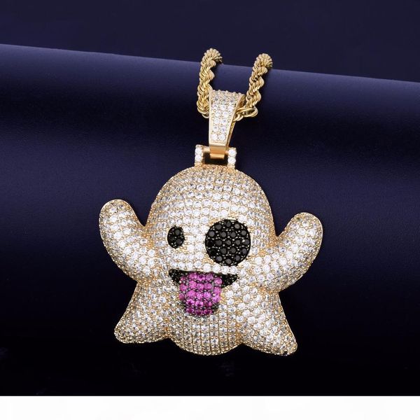 

new cubic zirconia naughty ghost pendant necklace with rope chain micro paved 2 colors punk hip hop jewelry, Silver