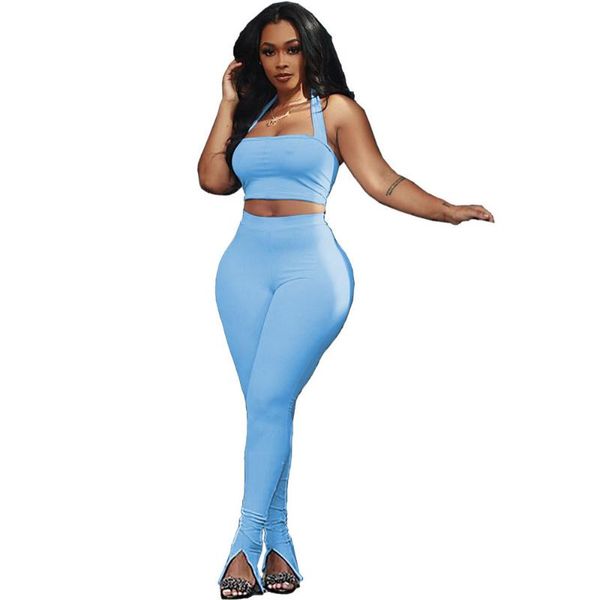 

halter off shoulder two piece set and pants leggings set women clothing backless festival 2 piece club outfits matching sets, White