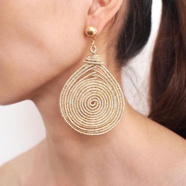 

bohemian alloy spiral statement earrings women vintage round metal dangle earrings fashion jewelry wholesale uken, Silver