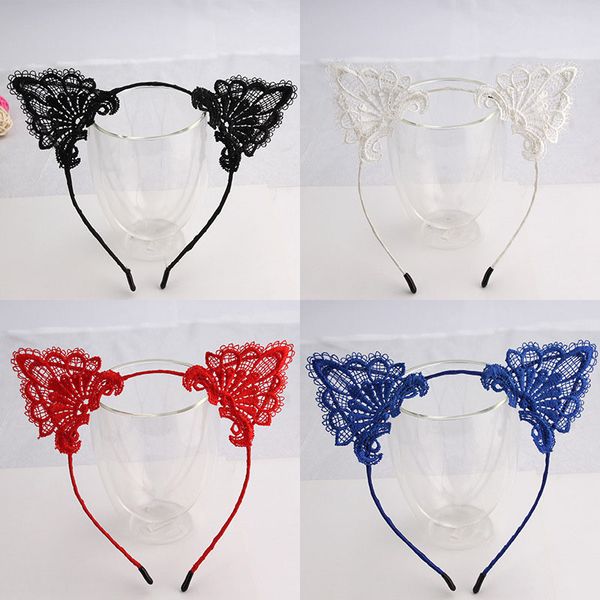 Chegada Nova Moda Tecido Estilo Metal Frame Headband Com Gato Lace Ear Sexy Cabelo Hoop Atacado