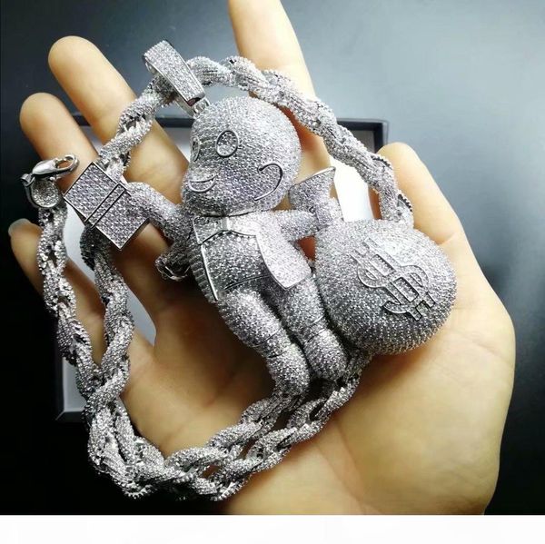 

дизайнер ожерелье мужские iced out hip hop цепные подвески роскошные ювелирные изделия способа hiphop bling алмазная марио gold rope chain к, Silver