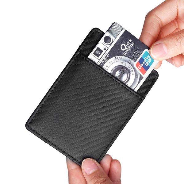 

fashion new id bank card wallet carbon fiber ultra thin genuine leather draw business card holder 2 slots, Brown;gray