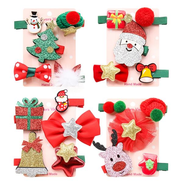

wrapping hairpins european american santa holiday cute children cartoon characters handmade 5-piece hair decoration jewelry vt1280