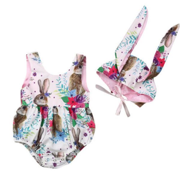 

симпатичные новорожденных baby girl easter ромпер рукавов комбинезон банни hat техники одежда детская одежда t200721, Blue