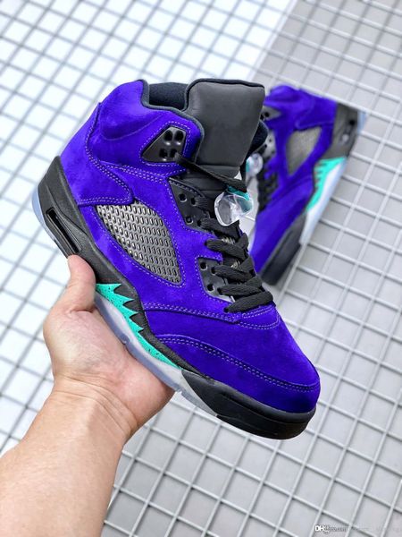 

air authentic 5 alternate grape men basketball shoes 5s grape ice black clear new emerald suede sports sneakers 136027-500 with box