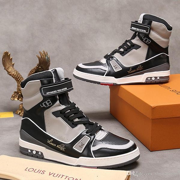 

men shoes breathable leather luxury trainer sneaker mid -fashion boots bottes hommes luxury mens shoes fashion l22 chaussures pour homme, Black