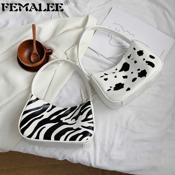 

new cute cow and zebra pattern underarm bag 2020 girls personality pu print baguette shoulder bag designer women portable hobos