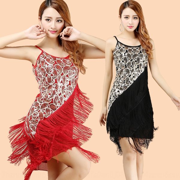 

latin dance clothing tassel skirt new sequined latin dance costume competition suit tassel dress dress practice suit for women, Black;red