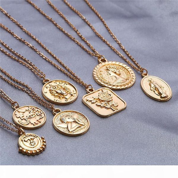 

ювелирные изделия блинтования ангел мадонна ожерелье серебро золото гравировка роза королева мадонна ожерелье подвески золото монет ожерелья, Silver