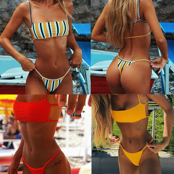 

2020 new women padded bra bikini set strap sleeveless swimsuit bandage ladies push up bikini beachwear triangle swimwear, White;black