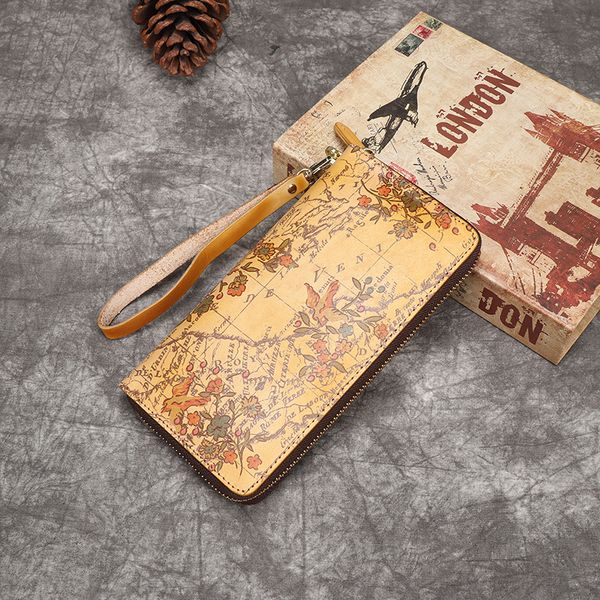 

aber 2020 new retro hand wallet genuie leather women handmade printed wallets card holder leisure cowhide phone purse, Red;black