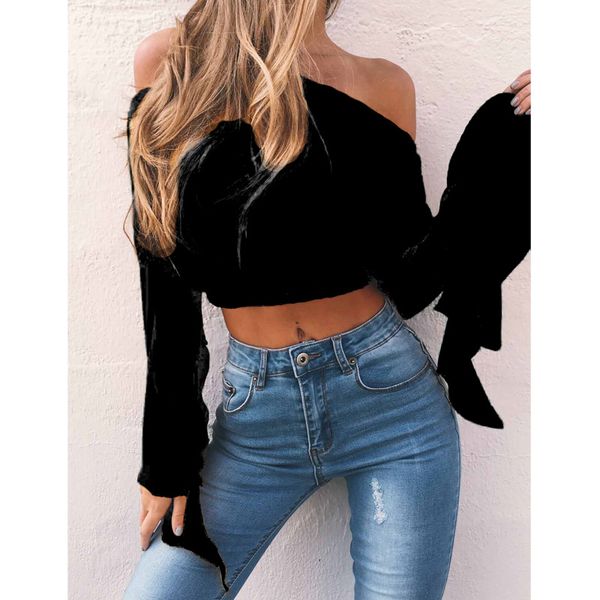 

women's blouses & shirts ocqbi chiffon butterfly sleeve women cold shoulder shirt slash neck and lumbar blusa feminina summer, White