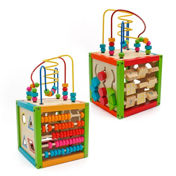 

wooden learning bead maze cube 5 in 1 activity center educational toy