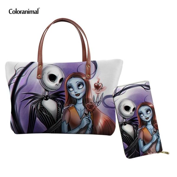 

coloranimal the nightmare before christmas 2 pcs set women handbags casual messenger bags for ladies large tote shoulder bolsas