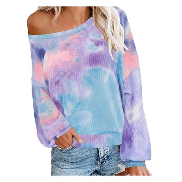 

gym clothing women tie dye print long sleeve hoodie sweatshirt o-neck gradient contrast color pullover #z, White;black